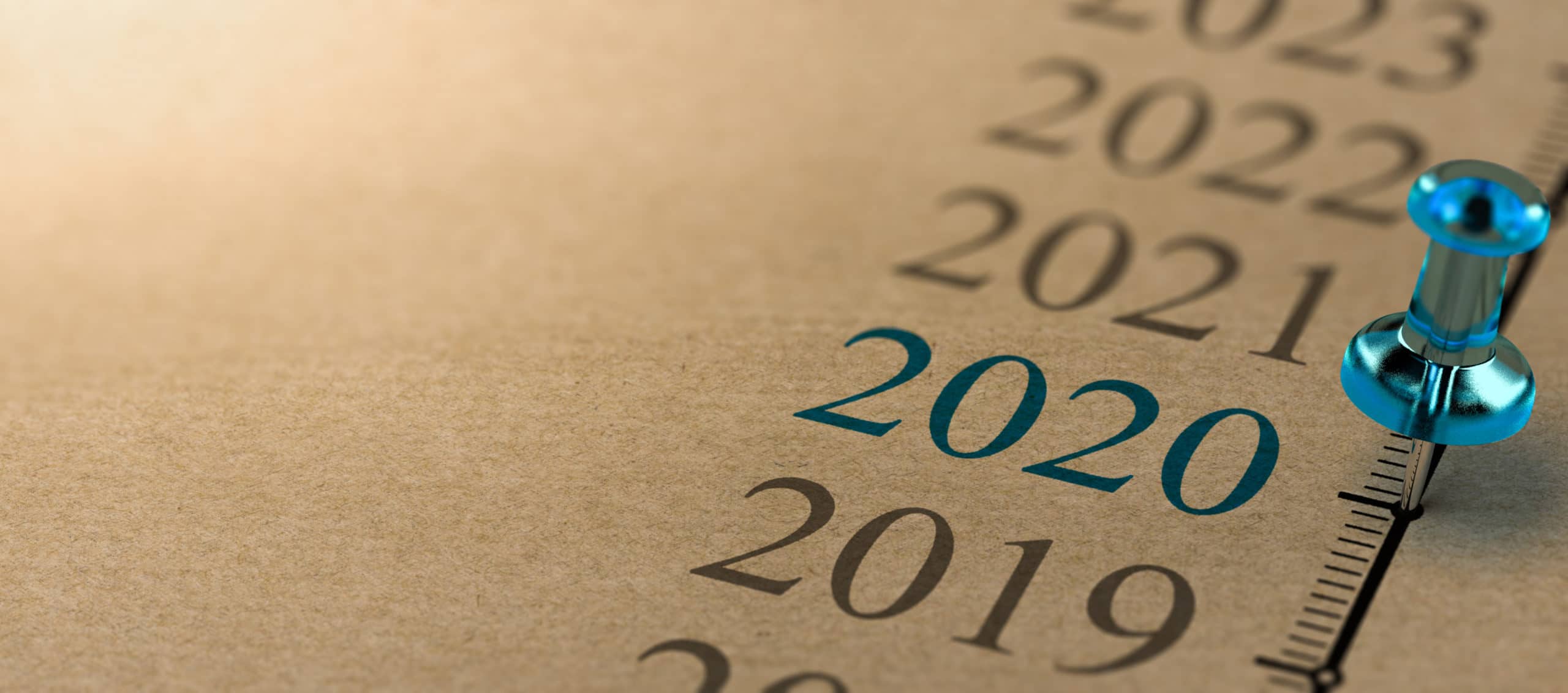 a timeline from 2019 to 2023 with a push pin put by 2020