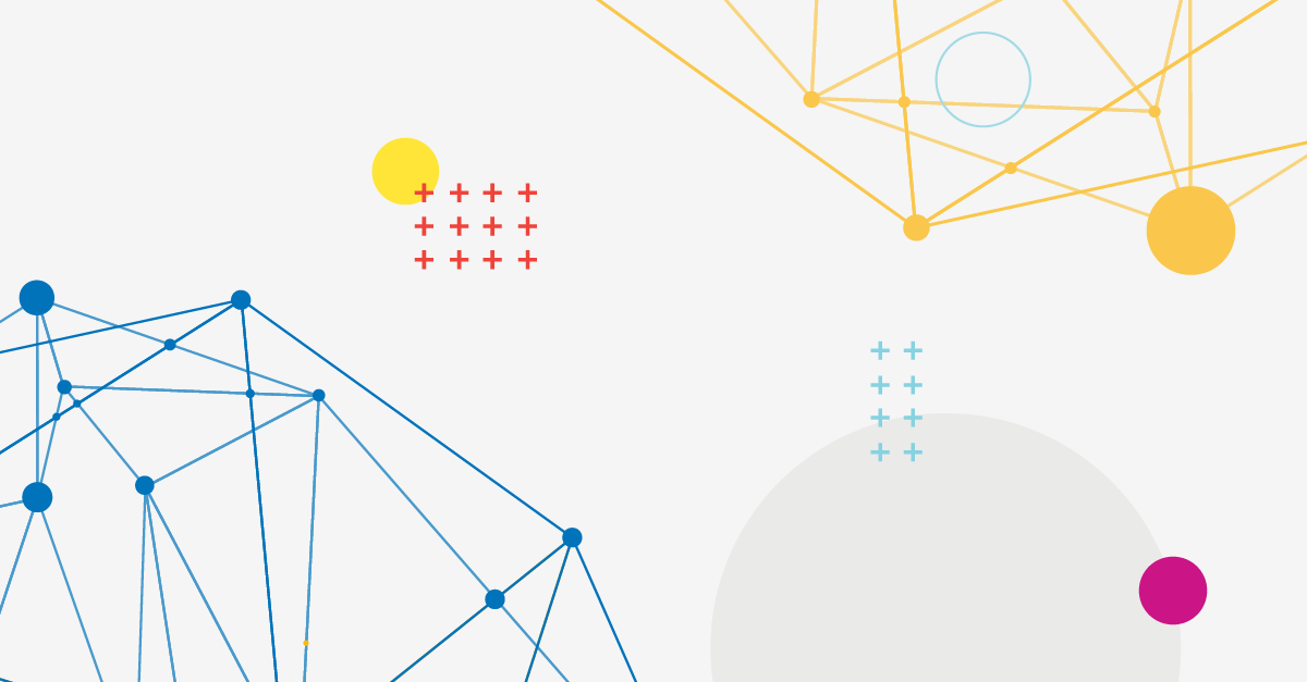 multicolored shapes and digital textures on a tan background