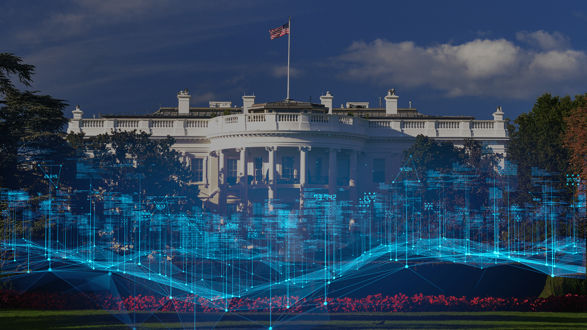 the White House and an abstract digital texture
