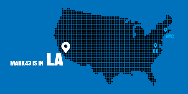 map of the united states with a pin dropped for Mark43 in LA