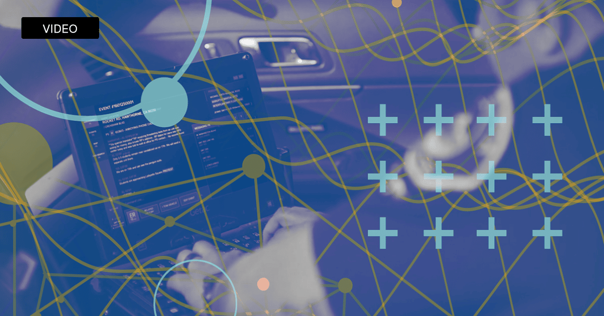 abstract digital texture and a police officer typing on their laptop