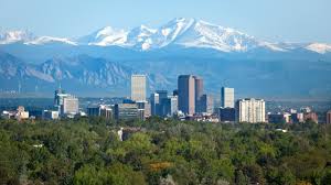 Denver skyline amidst mountains