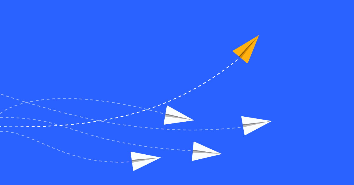 white and yellow paper airplanes with dotted lines behind them