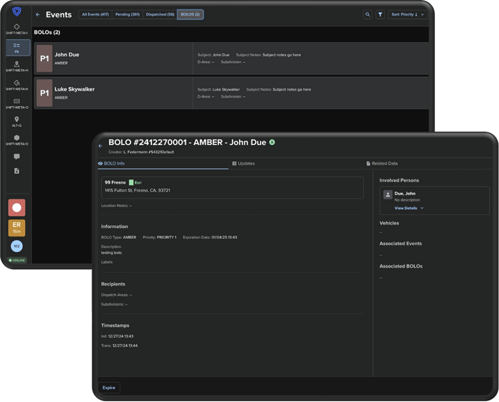 First responder BOLO screen