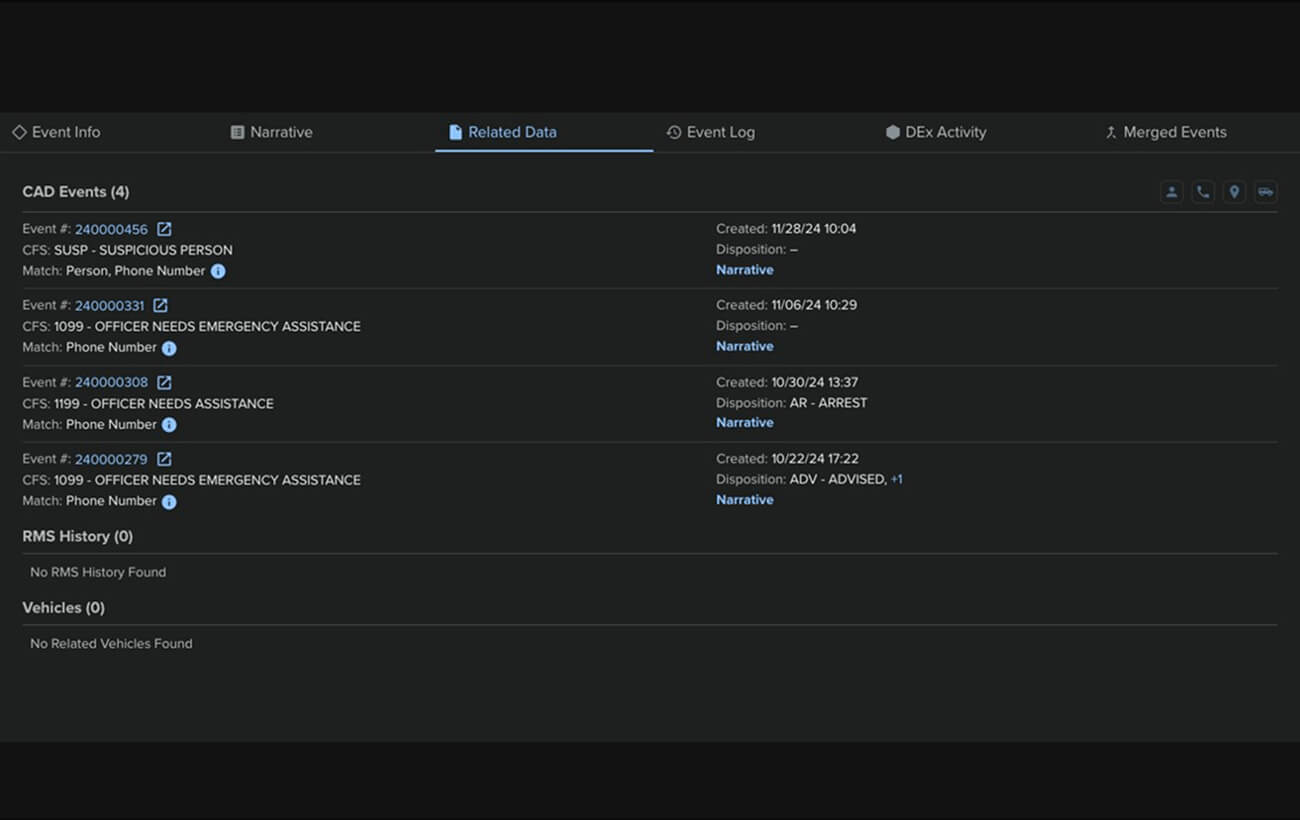 First responder Enhanced Person Vehicle Criteria screen