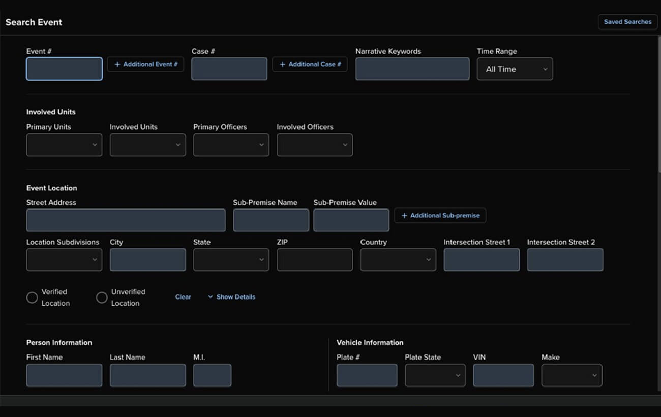 First responder Event Unit Status Search View screen