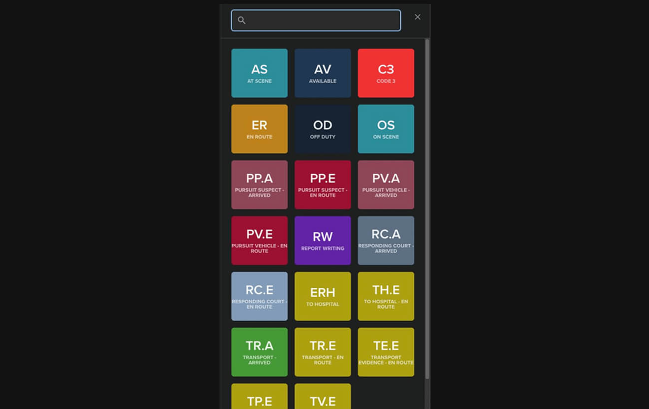 First responder Sorted Statuses screen