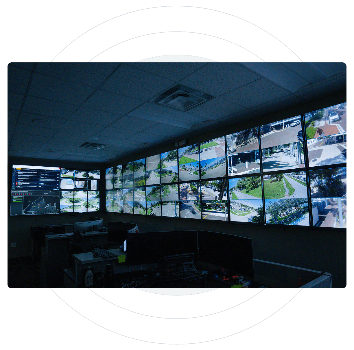 two huge long walls full of monitor screens