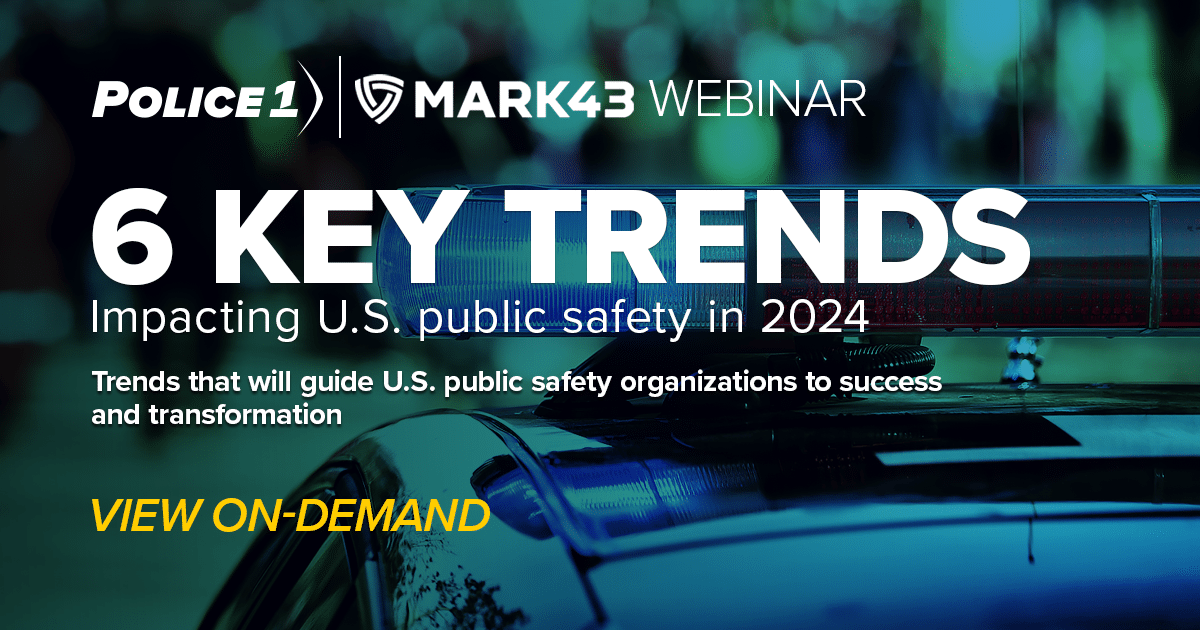 police 1 and Mark43 webinar banner with police car lights