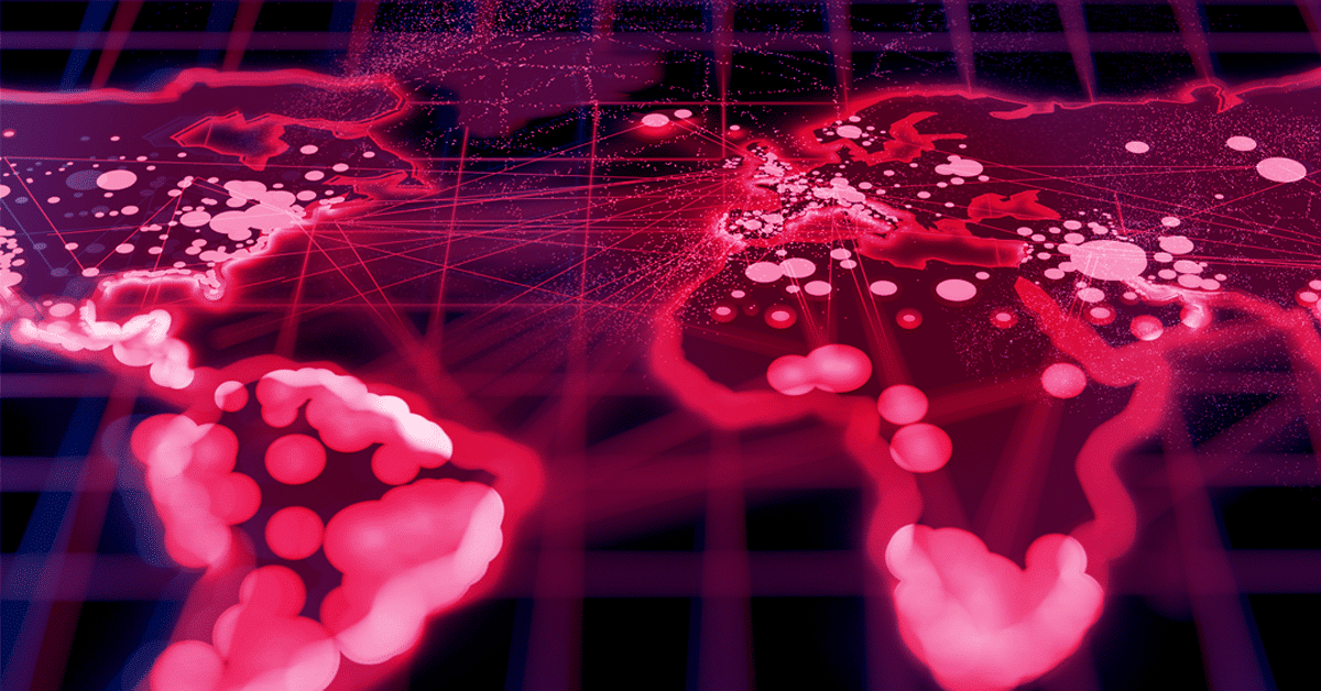 the global map with a bunch of red data points lit up on it