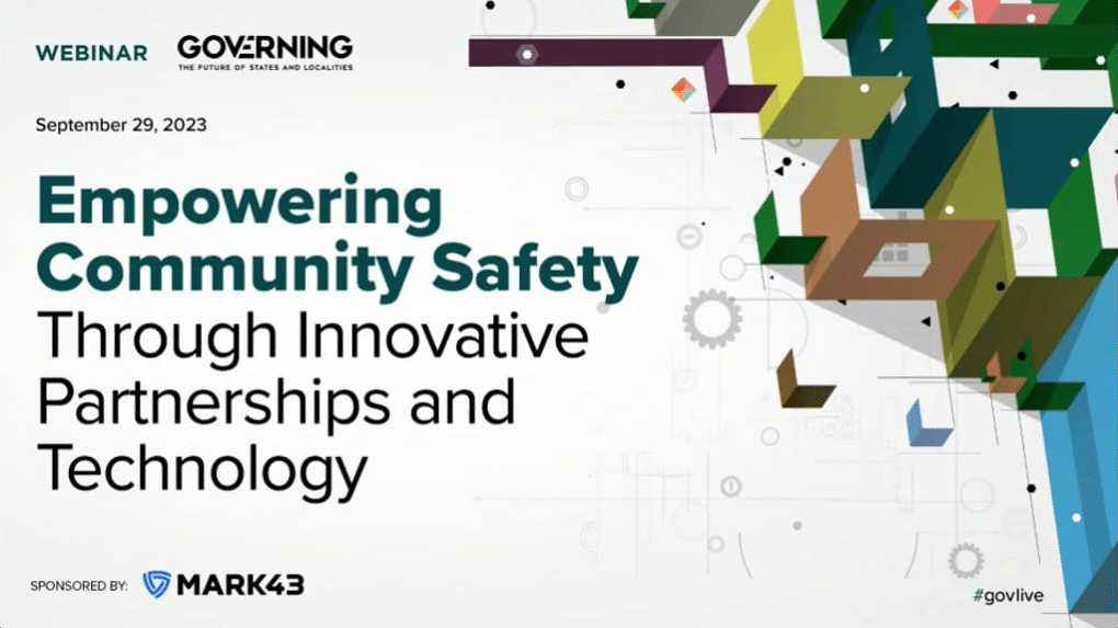 a Mark43 webinar banner about empowering community safety through tech