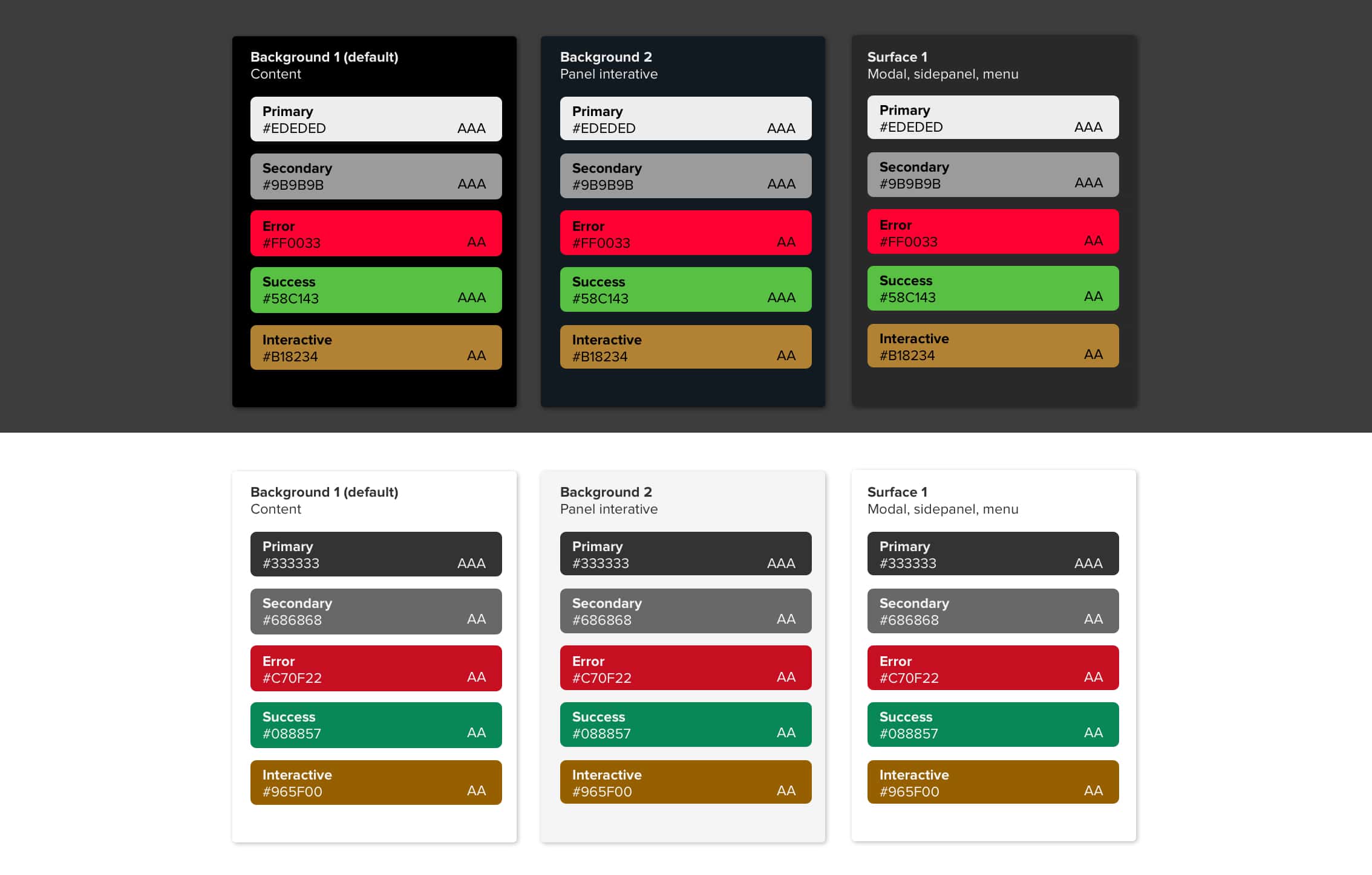 group of color swatches and their hex color codes